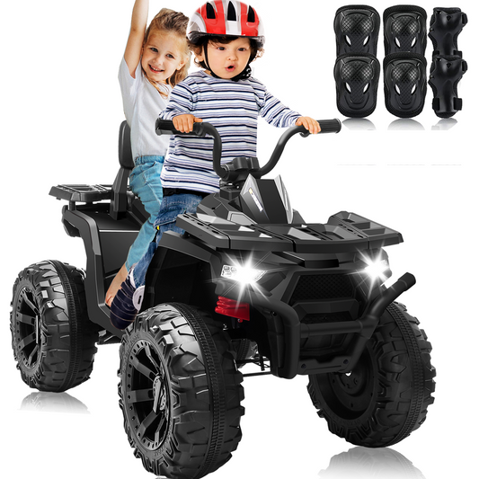 BLISSRIDE 24V Kids ATV 4 Wheeler, 2 Seater Ride on Toy for Big Kids with 400W Motor, 9AH Battery Powered, Protective Gear Set, Bluetooth Music, LED Lights, Spring Suspension, Electric Quad for Boys&Girls,Black