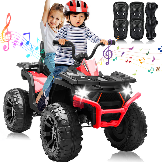 BLISSRIDE 24V Kids ATV 4 Wheeler, 2 Seater Ride on Toy for Big Kids with 400W Motor, 9AH Battery Powered, Protective Gear Set, Bluetooth Music, LED Lights, Spring Suspension, Electric Quad for Boys&Girls,Red