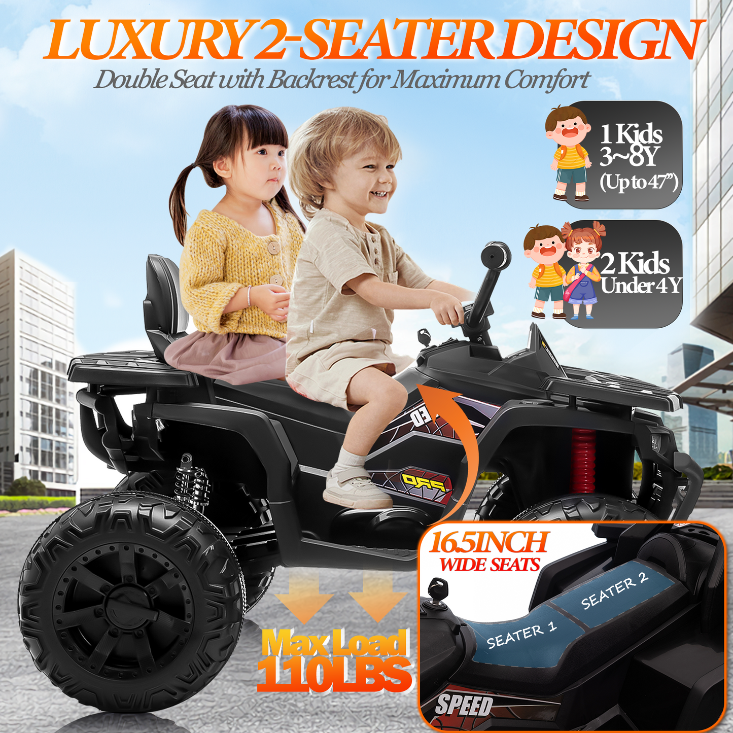 BLISSRIDE 24V Kids ATV 4 Wheeler, 2 Seater Ride on Toy for Big Kids with 400W Motor, 9AH Battery Powered, Protective Gear Set, Bluetooth Music, LED Lights, Spring Suspension, Electric Quad for Boys&Girls,Rose Red