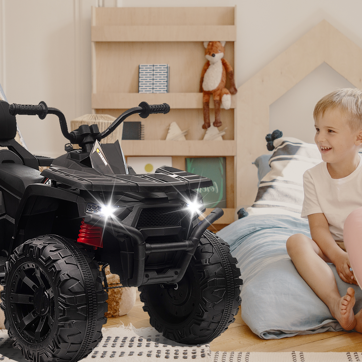 BLISSRIDE 24V Kids ATV 4 Wheeler, 2 Seater Ride on Toy for Big Kids with 400W Motor, 9AH Battery Powered, Protective Gear Set, Bluetooth Music, LED Lights, Spring Suspension, Electric Quad for Boys&Girls,Rose Red